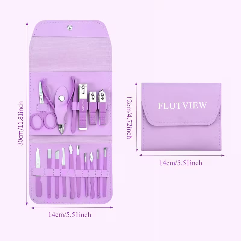 1 Set of 16 Premium Stainless Steel Modern Style of Nail Clippers Suit, Nail Tech Supplies, Straight Blade Nail File, Ear Picks, Scissors, Beauty Care Professional Travel Kit
