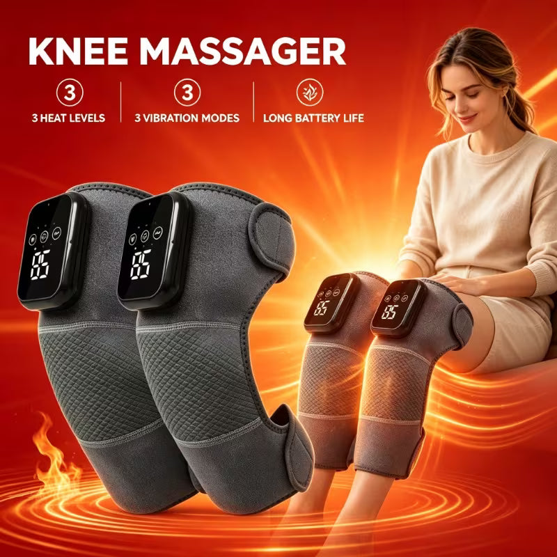 2pcs Portable Heated Knee Massager with 3 Heating & 3 Vibration Modes, Large Battery for Long Lasting Use, Compact Design for Home Office Travel, Unisex Warm Massage Gift for Knee Joint Care