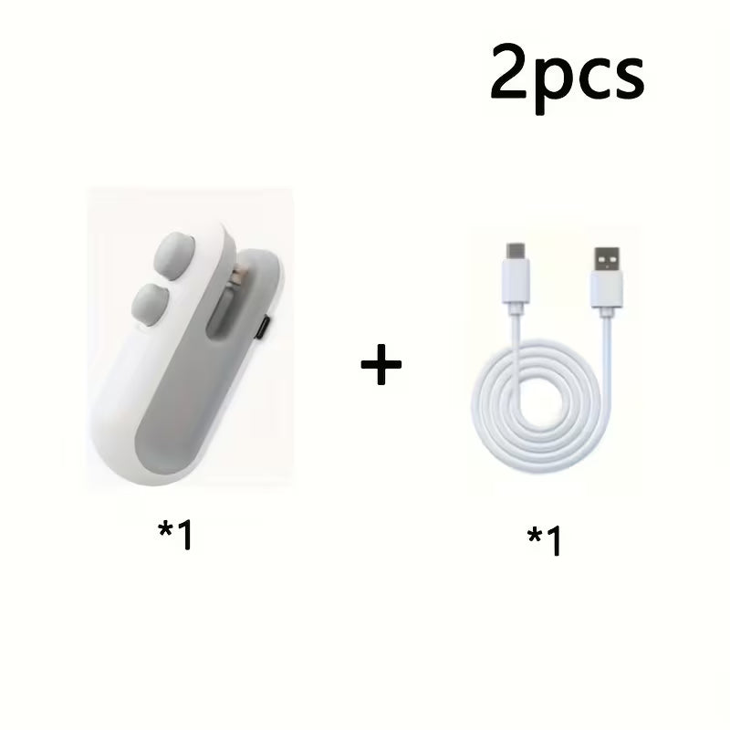 1/2 Set Snack Bag Sealer Kit | 1 Sealer + 1 USB Charging Cable, Low Power Consumption, Hand-Press Magnetic Suction Design, Portable, Suitable for Home/Picnics/Outings/Travel, Chip and Cookie Bag Sealing Tool, Quiet and Efficient Sealing