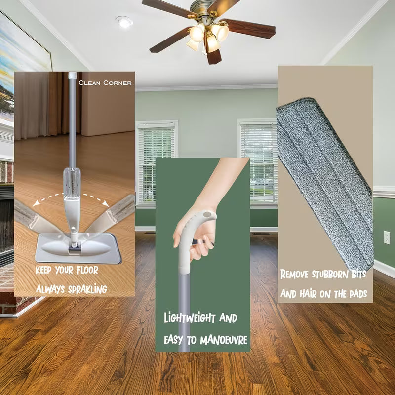 This Multifunctional Microfiber Spray Mop Comes with Replaceable Mop Pads, Making It Ideal for Both Wet And Dry Cleaning on Hardwood, Laminate, Tile, And Ceramic Surfaces. It'S Perfect for Use in Kitchens, Bathrooms, And Living Rooms