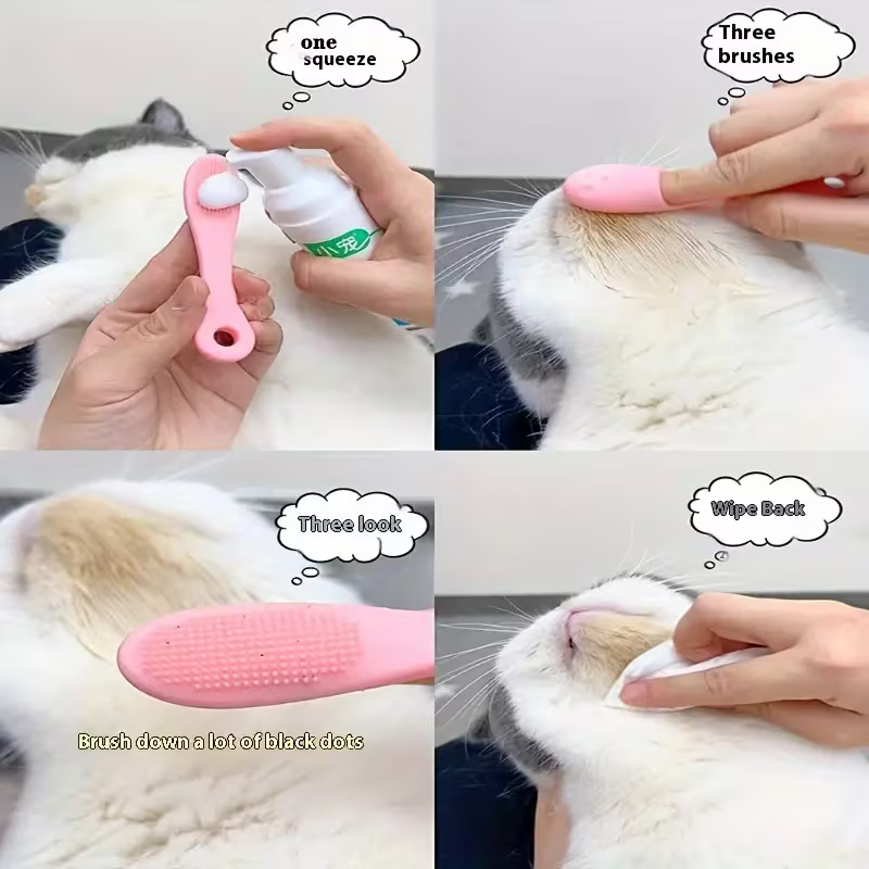 3 Pet Cleaning Kits: Massaging Ball Pet Grooming Brush (2-in-1 Bath and Massage Tool) + Dog and Cat Finger Brush + Black Chin Cleaning Brush - Gentle Dental Care and Pet Hygiene Products, Pet Grooming Tools, Ergonomic Design, Durable Pet Bru
