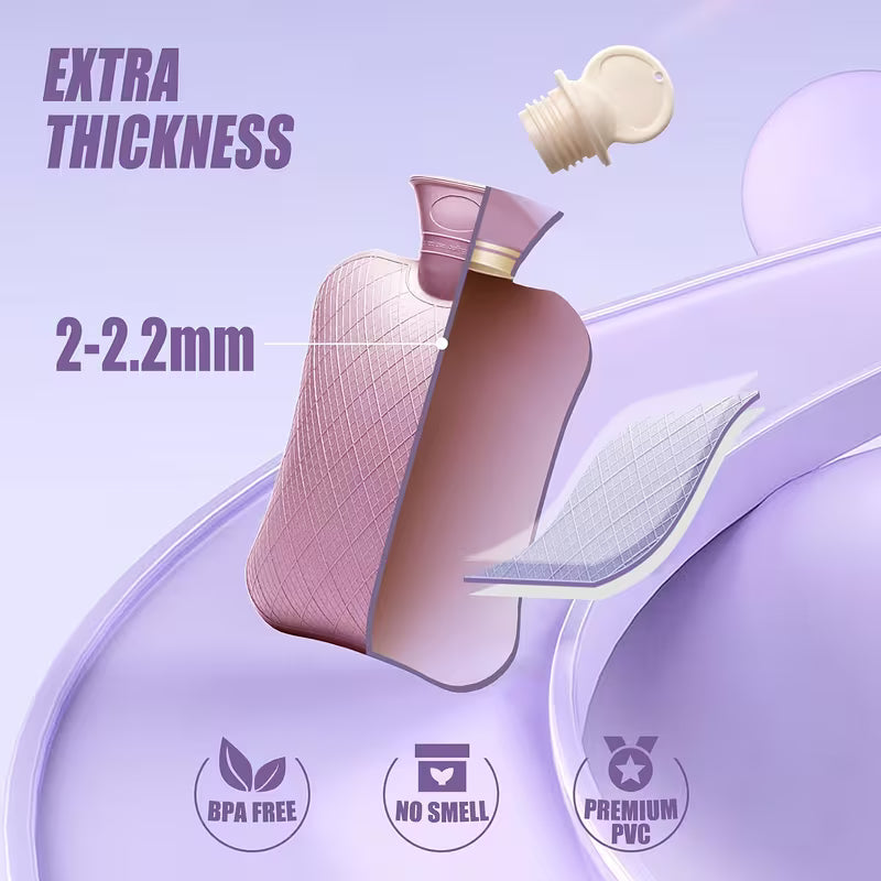 2 Liters Hot Water Bag with Knitted Cover, Classic Hot Water Bag for Cozy Winter Nights, Wide Mouth Leak-Proof Bed Warmer And Hand/Foot Warmer, Reusable