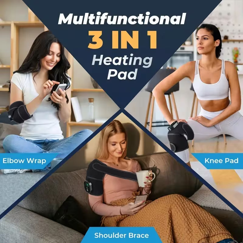 Knee Massager with Heat - 3 Adjustable Heating Pad -Keeps Knees Warm, Heating Pad for Joints, Muscles, Close-to-skin Comfort, Anti-slip Design, Breathable Fabric, Ideal Gift, Knee Brace for Men & Women - The Winter Essential for Cold-Weather Comfort.
