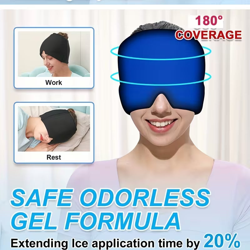 Gel Headache Ice Cap - Stretchable Hot & Cold Migraine Relief, Fragrance-Free, No Power Needed, Instant Pain & Stress Relief