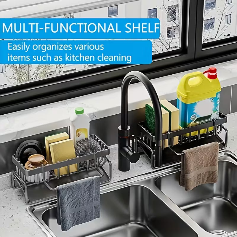 High Quality Kitchen Sink Tray, Integrated Sponge Rack, Multi-purpose Kitchen Countertop Storage Rack, Suitable for Rag, Dish Soap, Brush, Space Saving Bathroom Organizer, Kitchen Storage Rack, Kitchen Accessories