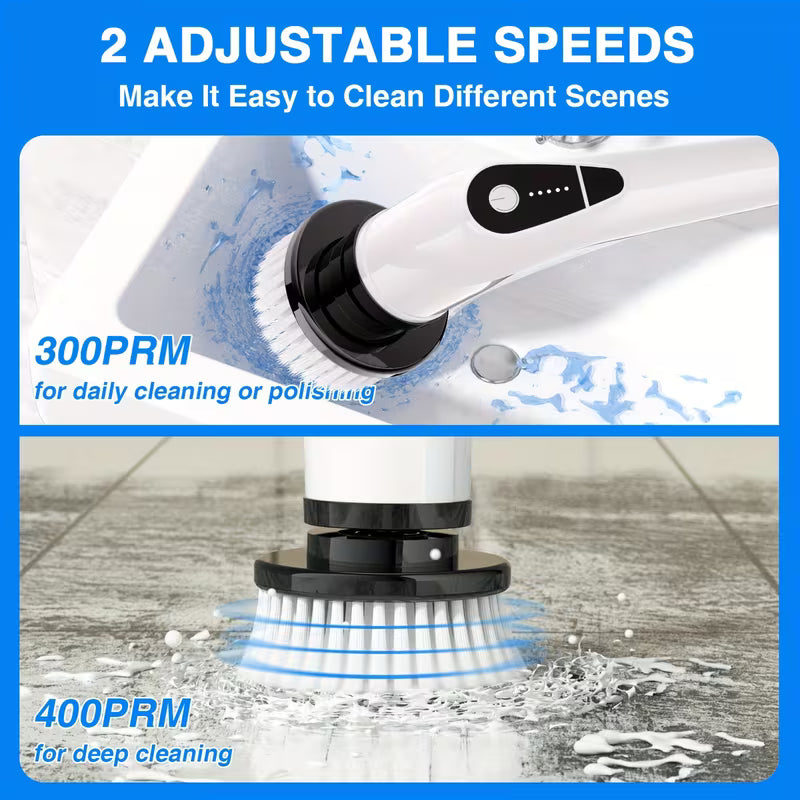 Multifunctional Cordless Electric Spin Scrubber, 7-in-1 Cleaning Brush with Adjustable Speed, 7 Replaceable Heads, Dual-Speed and Detachable Telescopic Handle, Suitable for Car, Kitchen, Living Room, Bathroom