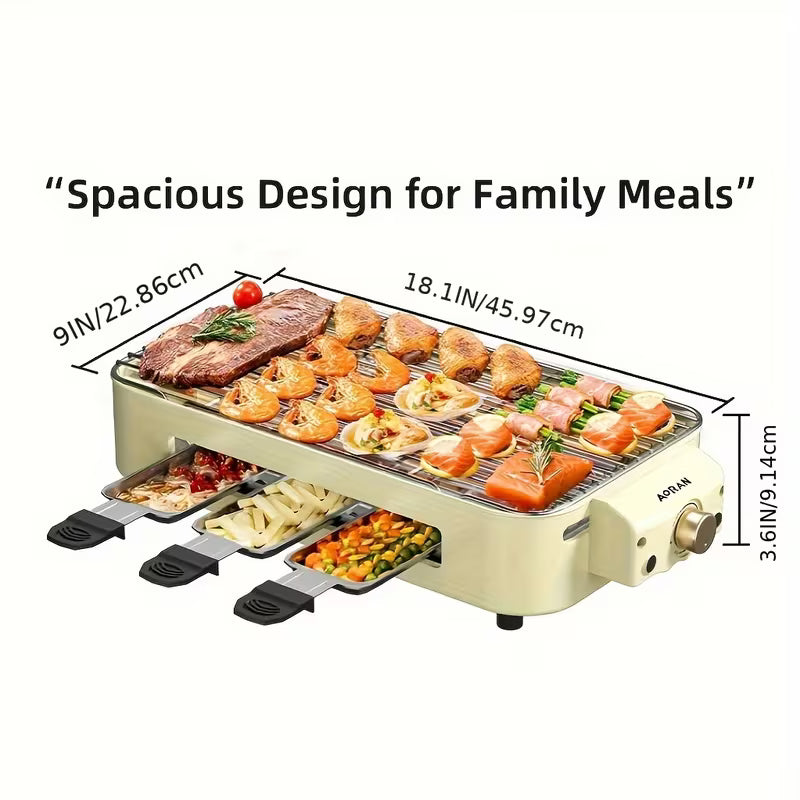 Kitchen Electric Barbecue Grill, Fully Detachable, With Frying Pan And Grille, Three Hand Trays, Non-stick And Easy To Clean, Made Of Stainless Steel, Adjustable Temperature, Power 1500W, Waffle Maker, Gift For Christmas, Housewarming, Birthdays