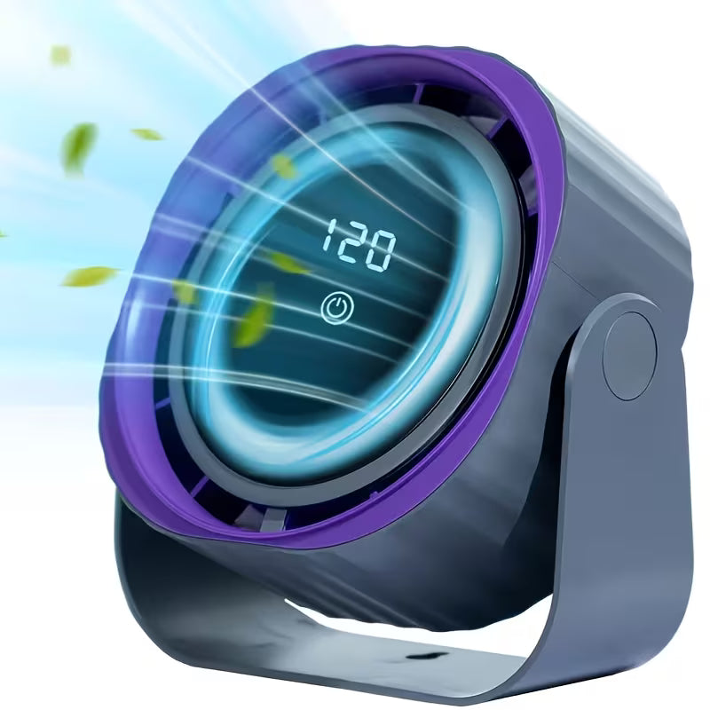A Silent Wall Mounted Desktop with Digital Display, 5-speed Wind Speed, Can Be Hung, Powered By A 5400mAh Battery, Portable USB Desktop , Suitable for Office, Bedroom, Bedside, Travel, Camping