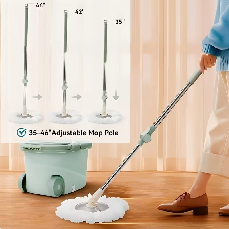Spin Mop And Bucket Set with Wringer, 360 Degree Rotating Mop Bucket System, Includes 3 Microfiber Mop Refill Heads And a 61-Inch Adjustable Stainless Steel Handle, Wet Dry Floor Cleaning System for Home Kitchen Hardwood Tile Floors