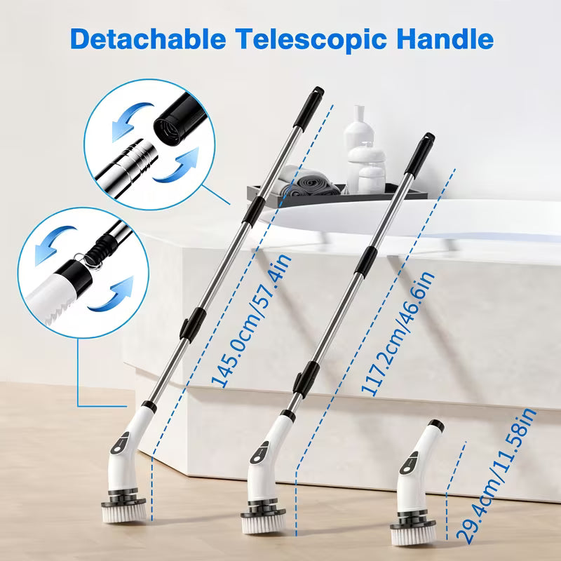 Multifunctional Cordless Electric Spin Scrubber, 7-in-1 Cleaning Brush with Adjustable Speed, 7 Replaceable Heads, Dual-Speed and Detachable Telescopic Handle, Suitable for Car, Kitchen, Living Room, Bathroom