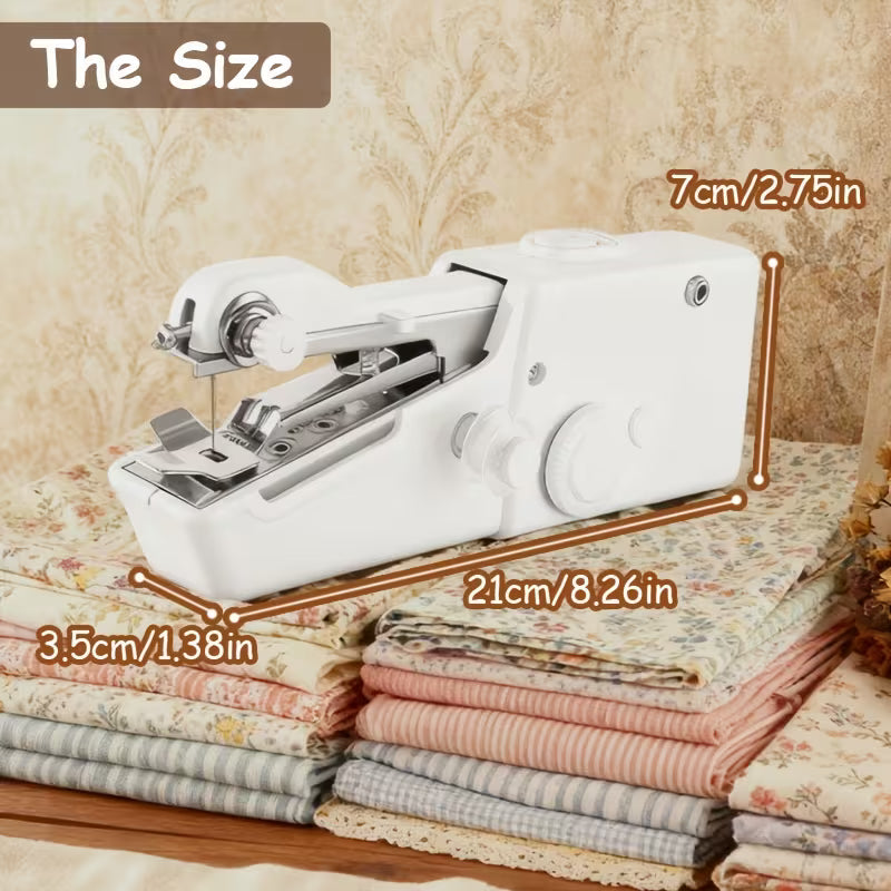 Compact Handheld Sewing Machine Kit - Portable Sewing Machine, Fast Sewing, Portable Quick Sewing Tool for Fabrics, Garments, Etc. - Battery Powered (Includes Needle, Needle Threader, Thread Spool Pin, Fabric Sample, Two Bobbins)