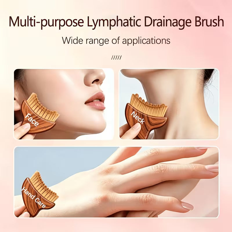[ Lymphatic Face Brush ] Large Super Soft Lymphatic Drainage Facial Brush, Chin Contour Massager With Ergonomic Angled Head, Dry Cleansing Brush For Face Massage, Loose Powder Blush, Face Cream & Body Lotion - Multifunctional
