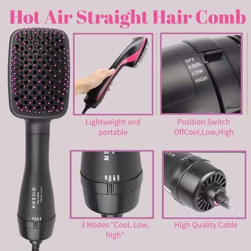 Portable Ionic Hair Straightener Brush: 3-In-1 Hot Air Brush And Styler with Negative Ion Technology, Frizz Control, Rapid, Wet/Dry Use, Anti-Scald - Comb/Straighter/Dryer in One The Perfect Valentine'S Day Gift