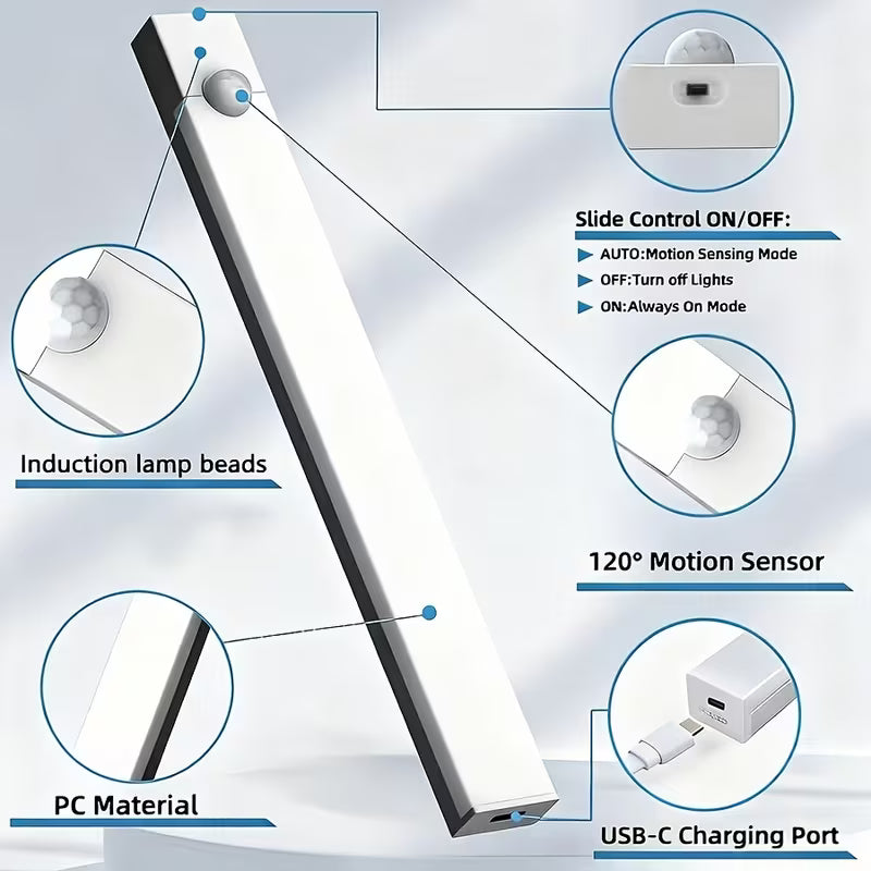 6/3pcs LED Motion Sensor-Dimmable Cabinet Lights, USB Rechargeable, 3 Adjustable Modes, Wireless Night Light for Bedroom, Staircase, Kitchen, Intelligent Offices Piano Room & Dance Studio, Bedside Reading Lights, Lights for Cabinets, Kitchen Lighting