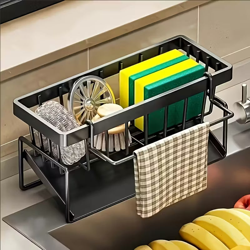 High Quality Kitchen Sink Tray, Integrated Sponge Rack, Multi-purpose Kitchen Countertop Storage Rack, Suitable for Rag, Dish Soap, Brush, Space Saving Bathroom Organizer, Kitchen Storage Rack, Kitchen Accessories