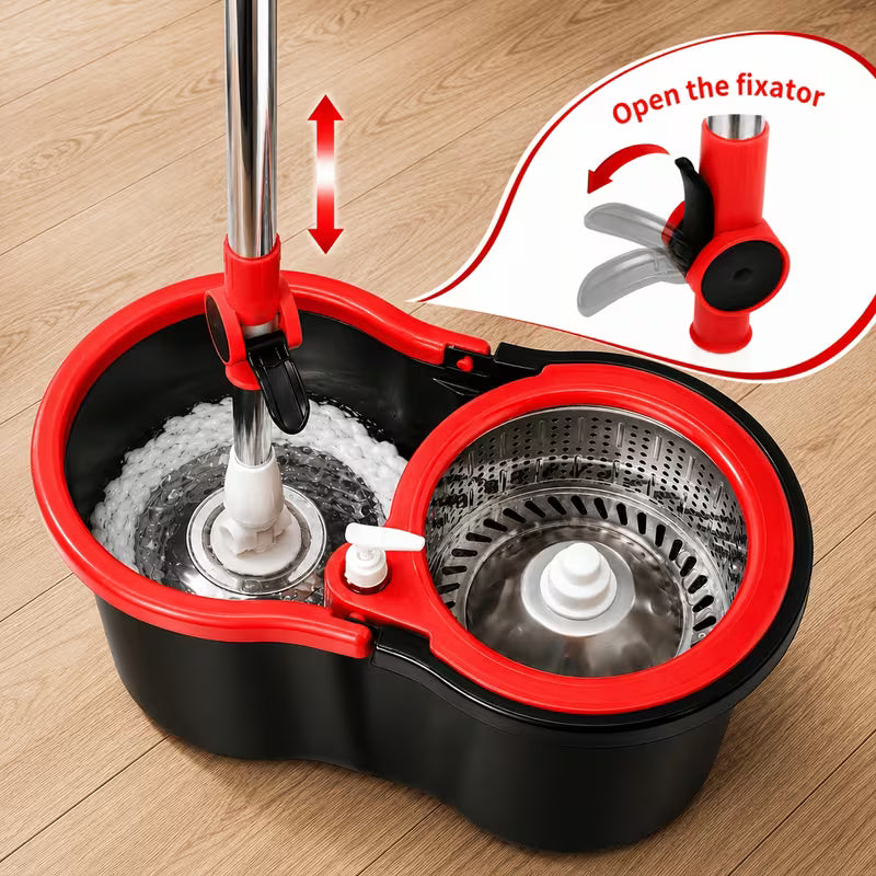 Spin Mop And Bucket Set with Wringer, 360 Degree Rotating Mop Bucket System, Includes 3 Microfiber Mop Refill Heads And a 61-Inch Adjustable Stainless Steel Handle, Wet Dry Floor Cleaning System for Home Kitchen Hardwood Tile Floors