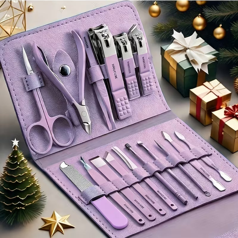 1 Set of 16 Premium Stainless Steel Modern Style of Nail Clippers Suit, Nail Tech Supplies, Straight Blade Nail File, Ear Picks, Scissors, Beauty Care Professional Travel Kit