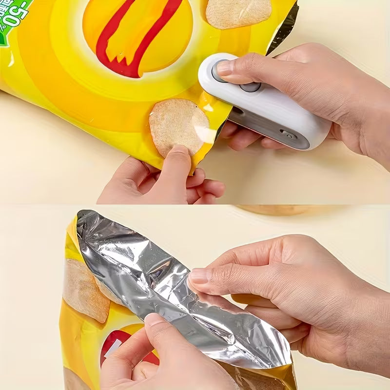 1/2 Set Snack Bag Sealer Kit | 1 Sealer + 1 USB Charging Cable, Low Power Consumption, Hand-Press Magnetic Suction Design, Portable, Suitable for Home/Picnics/Outings/Travel, Chip and Cookie Bag Sealing Tool, Quiet and Efficient Sealing