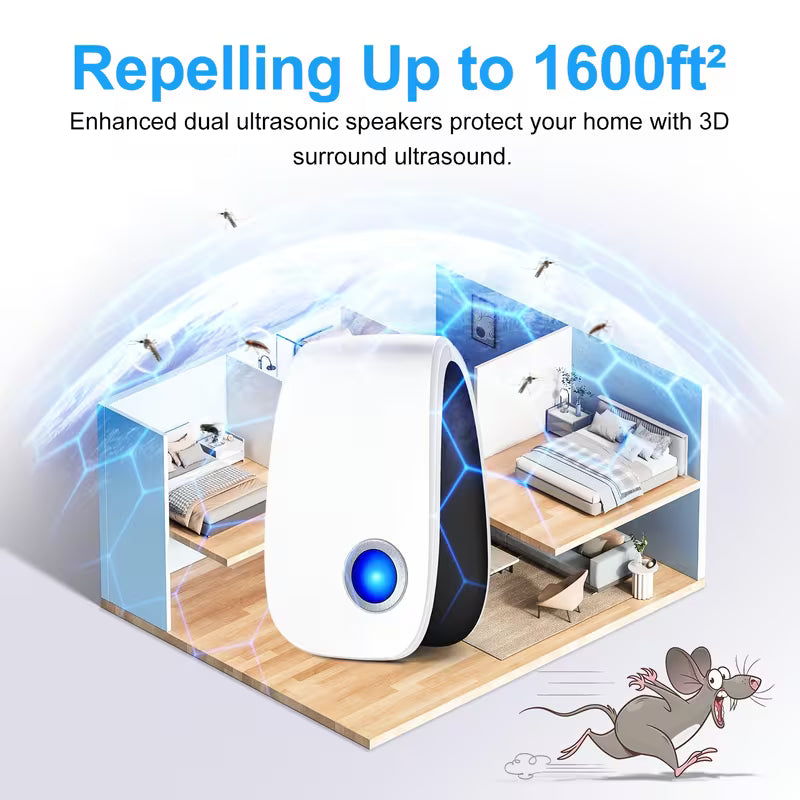 ultrasonic rodent insect repellents, radiation free, silent operation, and wide coverage area. Very suitable for homes, warehouses, offices, etc. Upgraded rodent repellent, indoor repellent