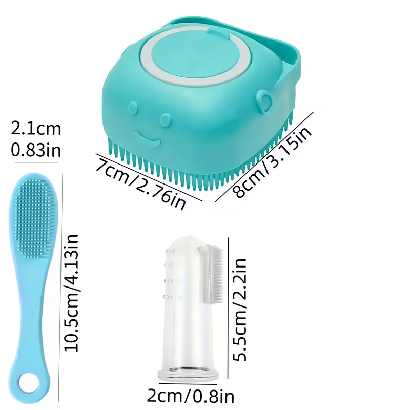 3 Pet Cleaning Kits: Massaging Ball Pet Grooming Brush (2-in-1 Bath and Massage Tool) + Dog and Cat Finger Brush + Black Chin Cleaning Brush - Gentle Dental Care and Pet Hygiene Products, Pet Grooming Tools, Ergonomic Design, Durable Pet Bru