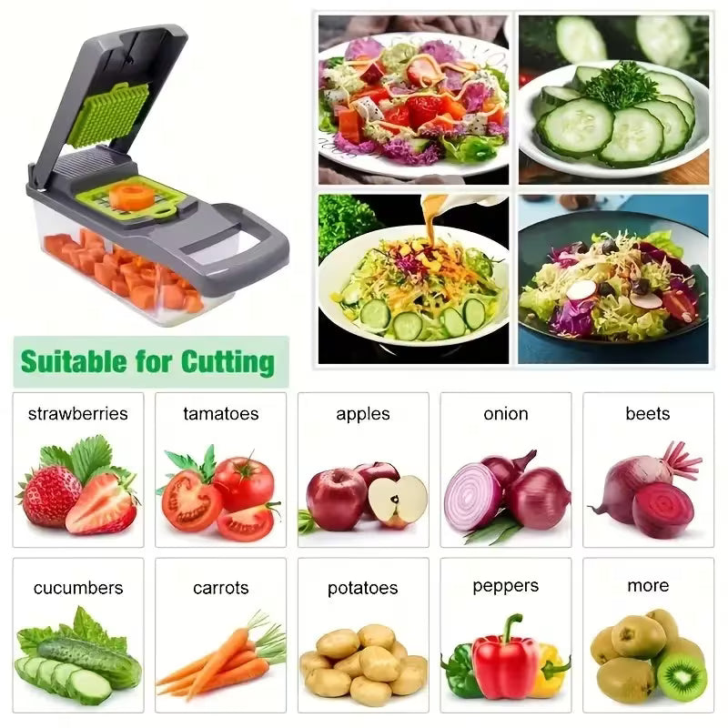 16-In-1 Vegetable Chopper, Professional Onion Chopper, Multi-Functional Food Chopper, Kitchen Vegetable Slicer And Dicer, Vegetable Chopper with 8 Blades, Carrot Chopper with Container Father Gift
