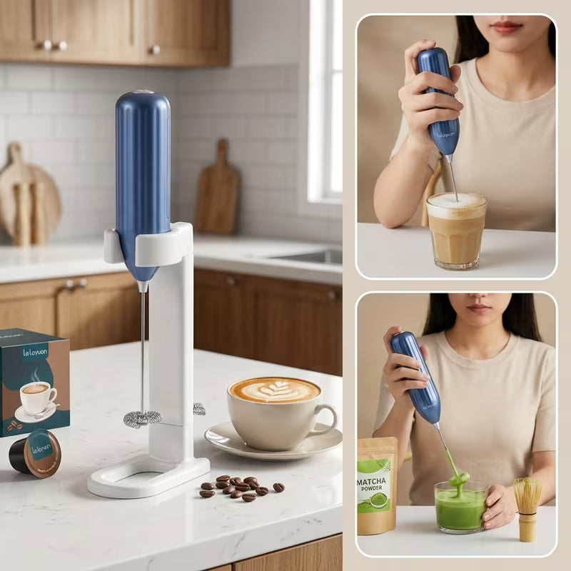 Lalayuan Powerful Electric Milk Frother, Mini Stainless Steel Milk Foamer, Battery Operated (Battery Not Included), Portable Drink Mixer Electric Whisk, Foam Maker for Coffee, Latte, Cappuccino, Matcha, Hot Chocolate