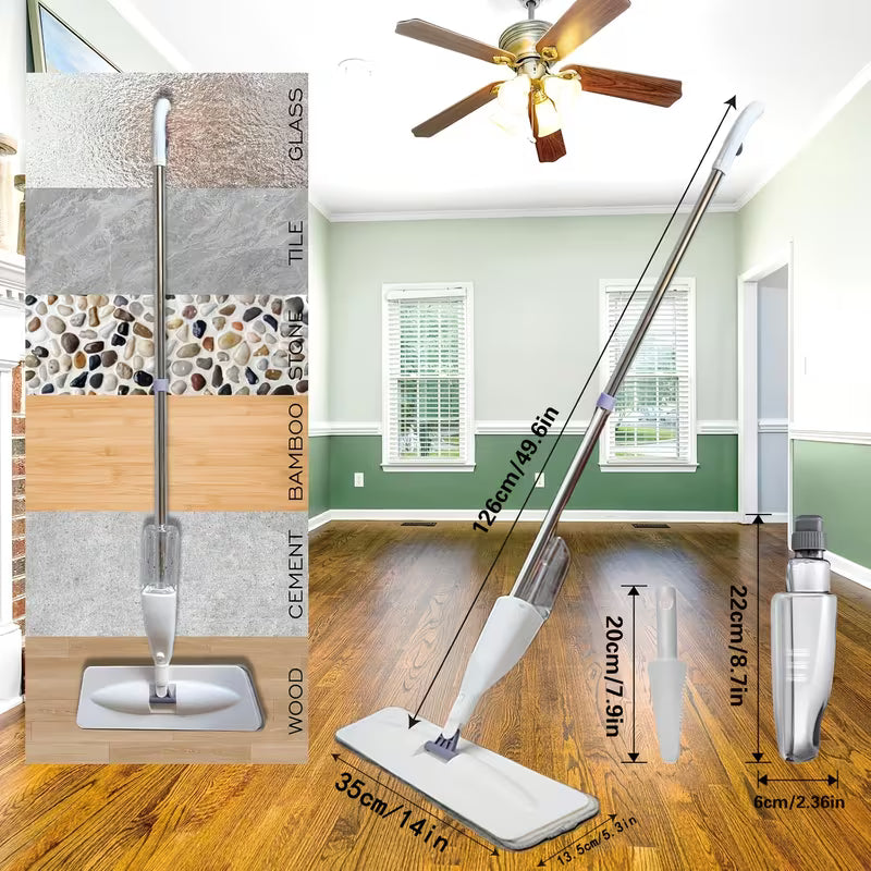 The Multifunctional Microfiber Spray Mop Comes with a Replaceable Mop Pad-perfect for Wet and Dry Cleaning on Hardwood, Laminate Floors, Tiles, and Ceramic Surfaces-perfect for Kitchen, Bathroom, and Living Room Use, and Comes with an Extended Han