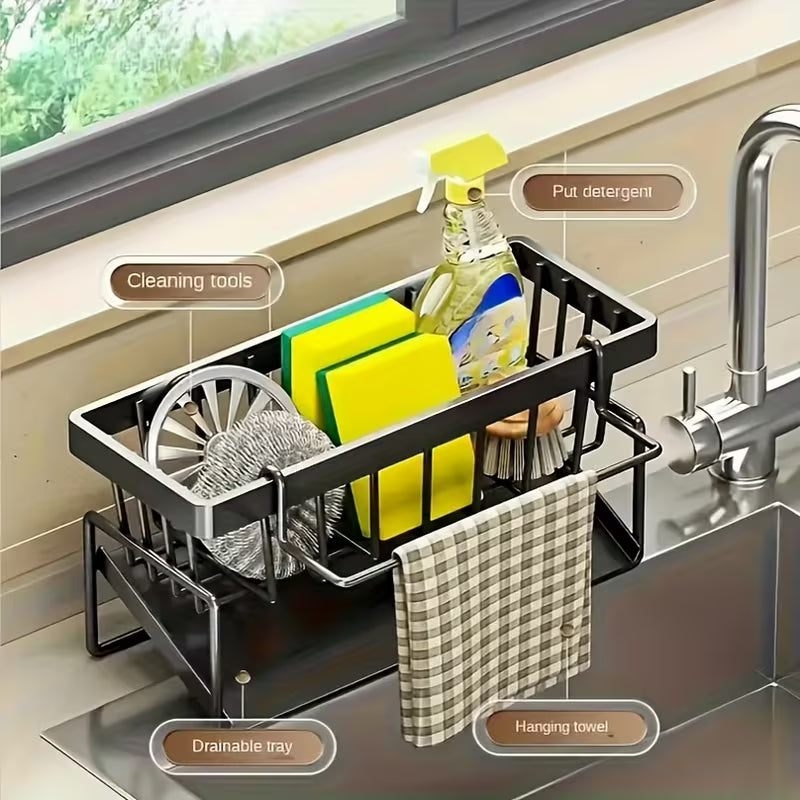 High Quality Kitchen Sink Tray, Integrated Sponge Rack, Multi-purpose Kitchen Countertop Storage Rack, Suitable for Rag, Dish Soap, Brush, Space Saving Bathroom Organizer, Kitchen Storage Rack, Kitchen Accessories