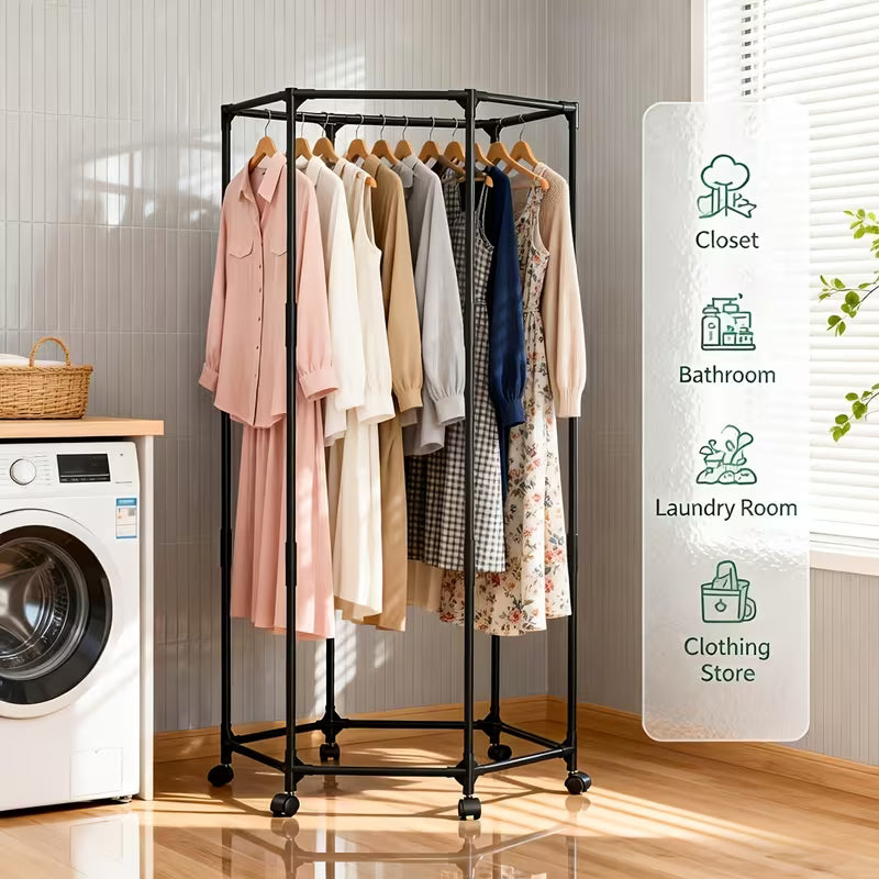 1 Large 360° Rotating Clothes Rack, Space-saving, Detachable And Movable, Suitable for Bedrooms, Balconies, Dormitories, High-capacity Clothes Rack, Metal Frame, Clothes Rack, Christmas Gift, Clothes Rack
