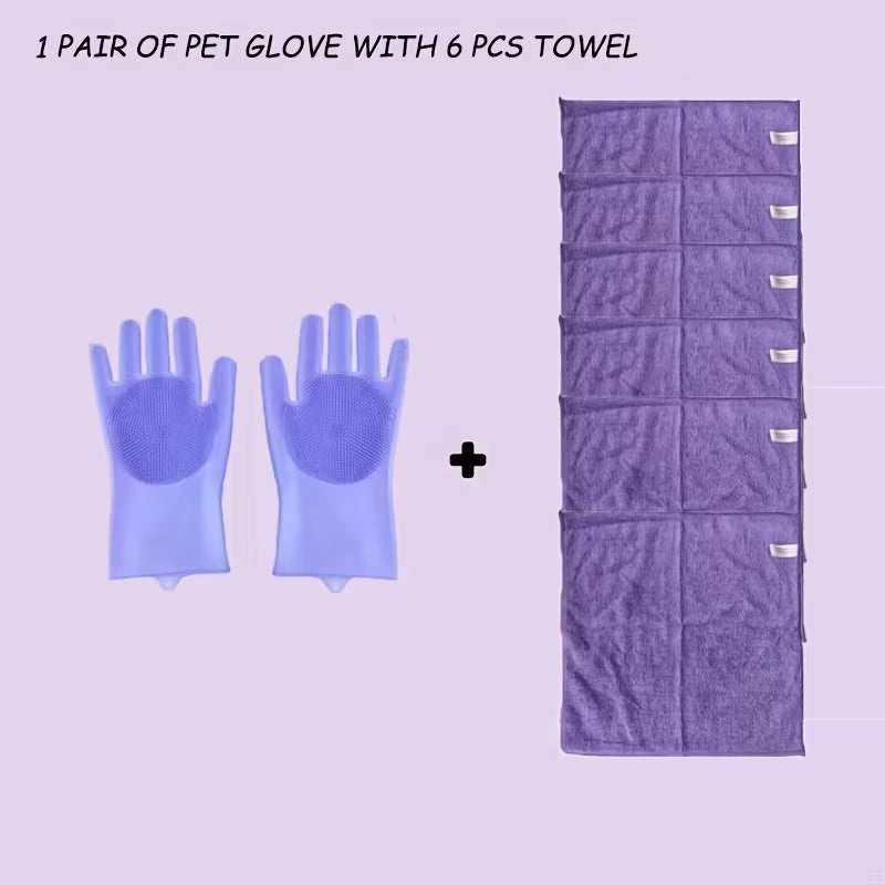 Dog And Cat Grooming Kit: Towels And Washing Gloves | Shiny Fur Pet Care Products, Cleaning Gloves, Gentle Hair Removal Tools Suitable For Puppies And Kittens