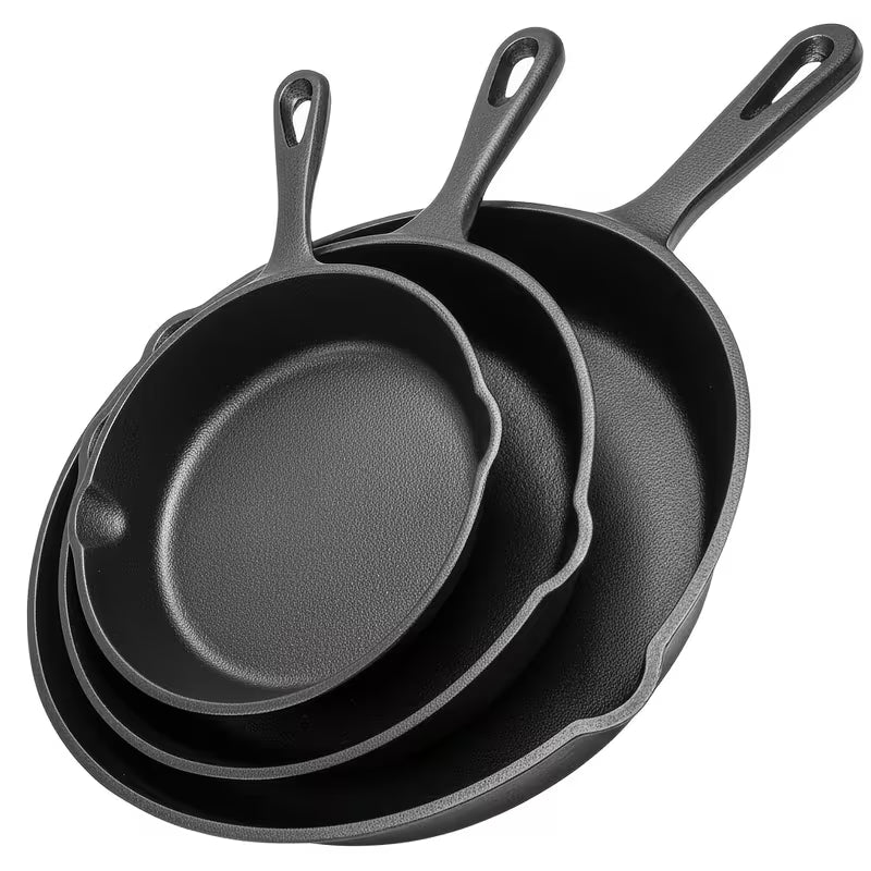 Premium 3pcs Cast Iron Skillet Set - Non-Stick Skillet with Drip Spout, Perfect for Holiday Cooking, RV Use, And Campfire Meals