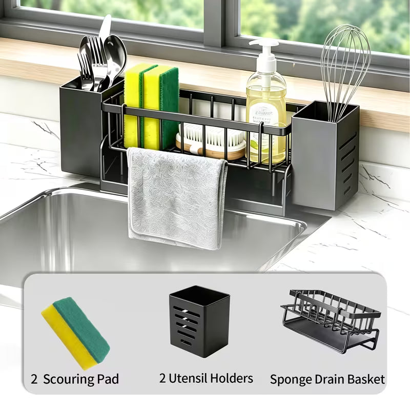 High Quality Kitchen Sink Tray, Integrated Sponge Rack, Multi-purpose Kitchen Countertop Storage Rack, Suitable for Rag, Dish Soap, Brush, Space Saving Bathroom Organizer, Kitchen Storage Rack, Kitchen Accessories