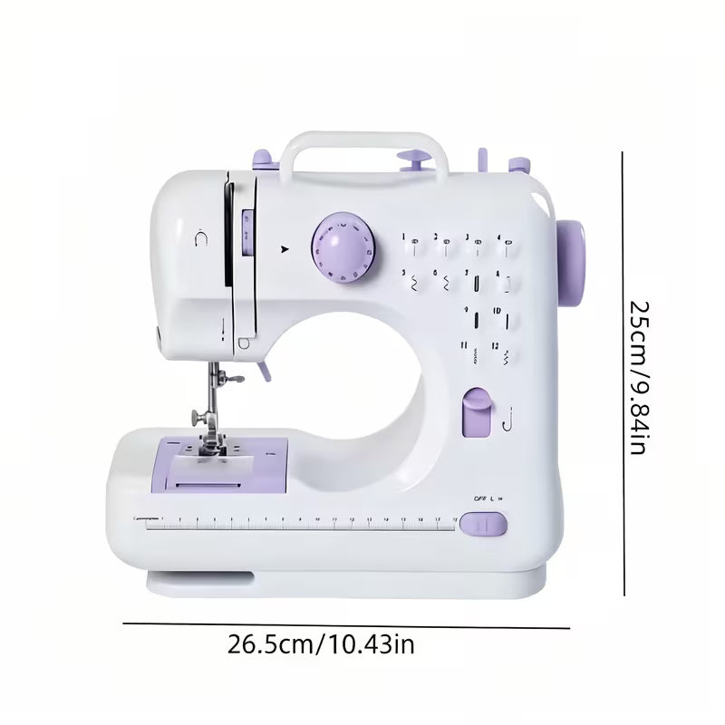 Portable Sewing Machine for Beginners 12 Stitches LED Light Double Speed Foot Pedal Mini Electric Sewing Machine with 12 Colors Thread Set Household DIY Handheld Sewing Too