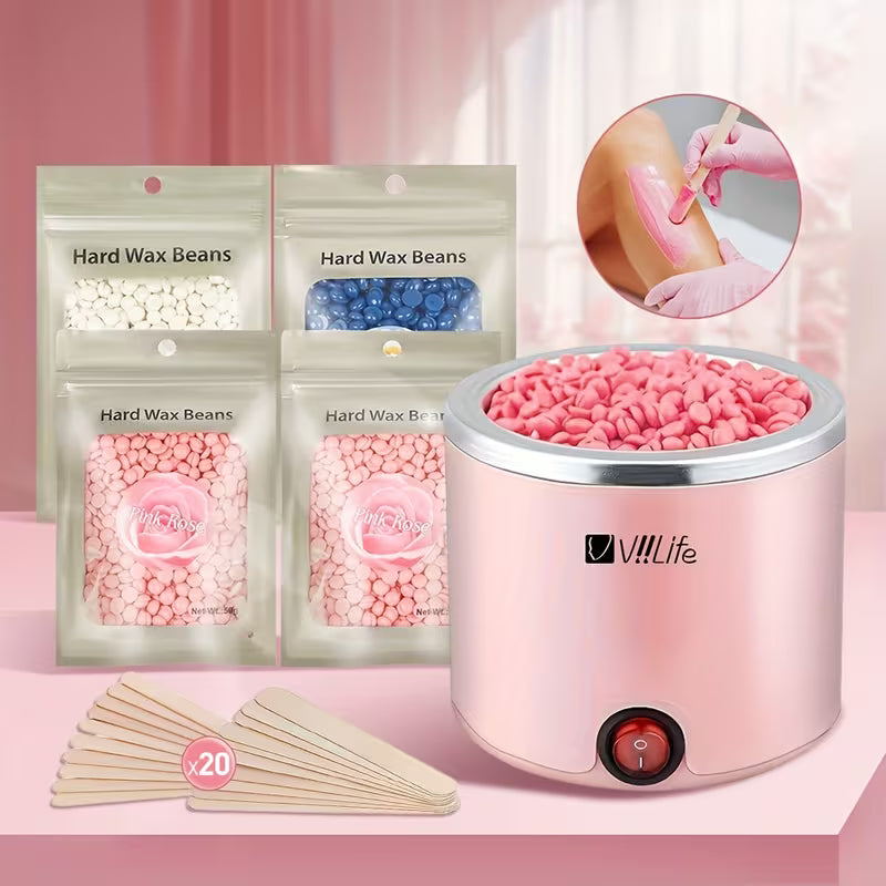 Wax Kit Hard Wax for Hair Removal 6 Packs Wax Beads Waxing Kit for Women Hot Wax Warmer Pot for Face, Eyebrow, Body, Bikini with 20pcs Wood Sticks And 10pcs Nose Wax Sticks