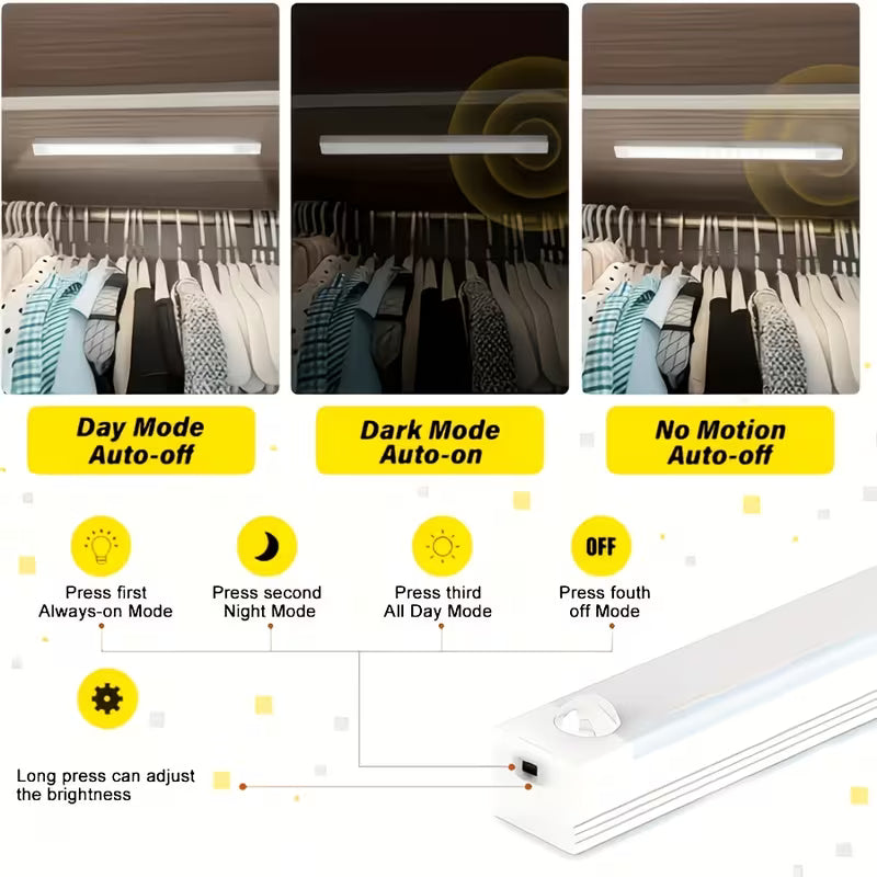 6/3pcs LED Motion Sensor-Dimmable Cabinet Lights, USB Rechargeable, 3 Adjustable Modes, Wireless Night Light for Bedroom, Staircase, Kitchen, Intelligent Offices Piano Room & Dance Studio, Bedside Reading Lights, Lights for Cabinets, Kitchen Lighting