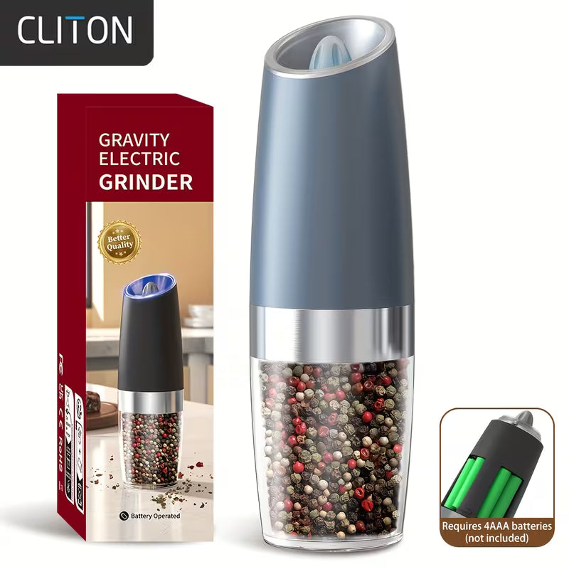 1pc/2pcss Electric Salt And Pepper Grinder, Automatic Pepper Mill, Salt And Pepper Grinder Electric 2pcs, Tilted Automatic Grind With LED Light, Battery Powered, Adjustable Coarseness, Easy To Clean, One-Hand Operation, Kitchen Essential, Gift Idea