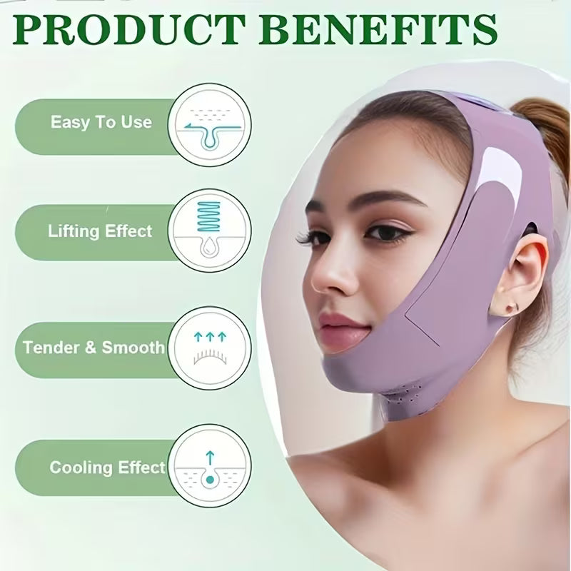 Reusable V-Line Facial Lifting Mask - Breathable Double Chin Reducer & Lower Jawline Tightener, Lavender Light Beige Tight Bandage, Refreshing Unscented Skincare Massager, Contoured Design with Secure Strap