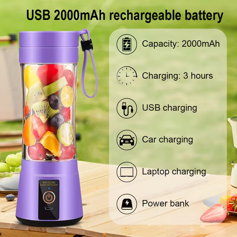 12.85 Oz Rechargeable Portable Blender Cup, Electric USB Juicer Blender, Mini Blender Portable Blender for Shakes And Smoothies, Juice, 380Ml, Six Blades Great for Mixing, Easy Clean, Ideal for Travel, Office, Picnic - Fresh Juices Anywhere