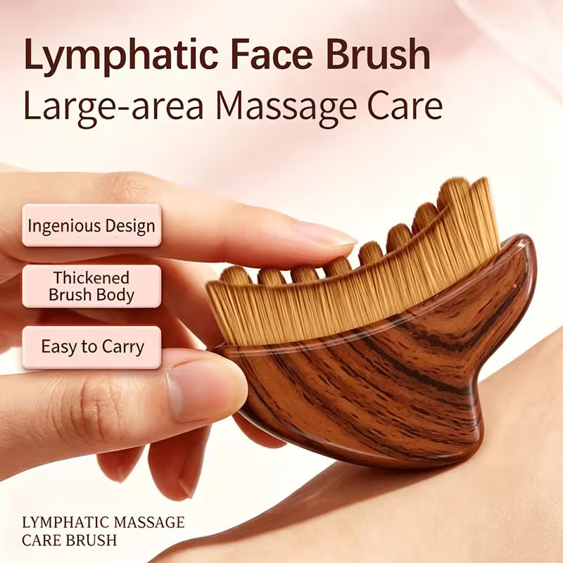 [ Lymphatic Face Brush ] Large Super Soft Lymphatic Drainage Facial Brush, Chin Contour Massager With Ergonomic Angled Head, Dry Cleansing Brush For Face Massage, Loose Powder Blush, Face Cream & Body Lotion - Multifunctional