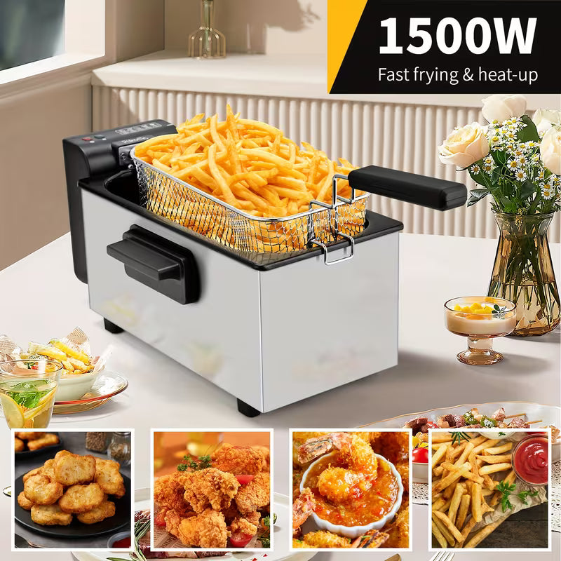 SUSTEAS 1500W Non-Stick Frying Pan | Adjustable Temperature, with Detachable Basket, Equipped with Various Sizes (50.72oz/84.54oz/101.44oz/1.32gal/1.59gal) Of Non-stick Inner Lining, Easy to Clean - An Ideal Choice for Cooking Enthusiasts