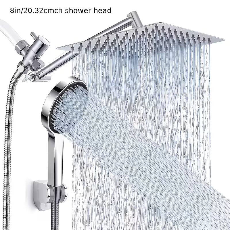 Shower Head, High Pressure Rainfall/Handheld Shower Combo With Extension Arm, 9 Settings, Anti-Leak Shower Head With Holder, Height/Angle Adjustable, Chrome, Matte Black