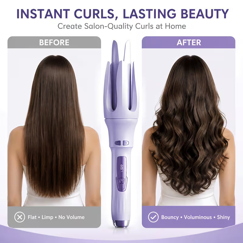 Automatic Curling Iron With 4 Temperature Settings, Birthday Gift For Women, Rotating Curling Iron Care Gift, Suitable For Mom, Purple And Pink, Christmas Gift, Comes With A Hair Clip Comb (color Random), Easy For Beginners, LEFINEE