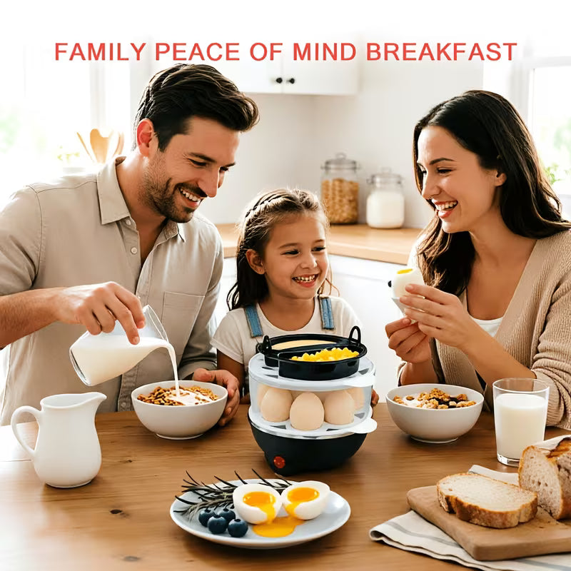 1-Layer/2-Layer Electric Egg Cooker, Rapid Egg Boiler with Auto Shut-Off, Multi-Functional Egg Poacher for Soft Medium Hard Boiled Eggs, Mini Food Steamer for Corn, Potatoes, Vegetables, Easy to Operate