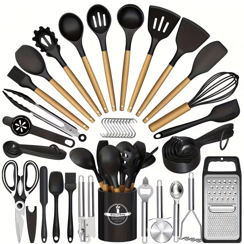 37/44pcs Complete Silicone Kitchen Cooking Utensil Set, Ultra Cost-Effective All-In-One Kitchen Gadgets, High Heat Resistant Non-Stick Cookware Tools, Dishwasher Safe, Ideal for Cooking Beginners And Kitchen Enthusiasts, Perfect Holiday Gift