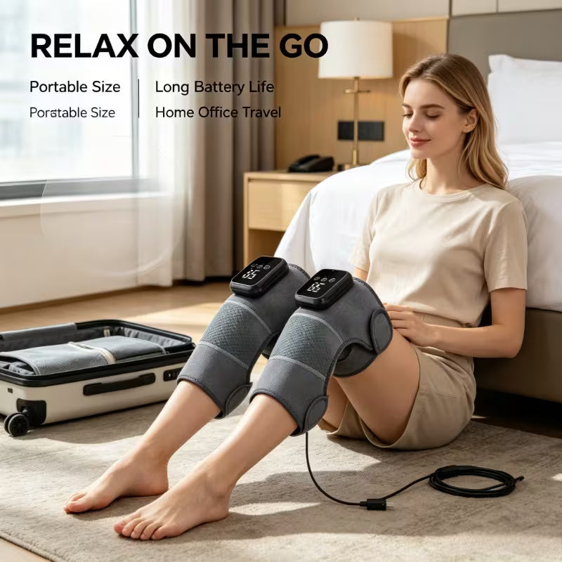 2pcs Portable Heated Knee Massager with 3 Heating & 3 Vibration Modes, Large Battery for Long Lasting Use, Compact Design for Home Office Travel, Unisex Warm Massage Gift for Knee Joint Care