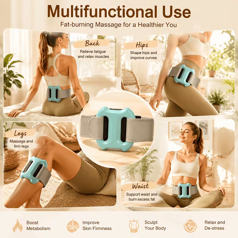 Multifunctional -Burning Relaxation Dual-Loop Massage Ring, Relaxation Tool | Electric Fascia Ring + Adjustable Waist Belt & Free Yoga Resistance Band, Can Be Used for Waist/abdomen/arm/leg Training and Massage, and Other Purposes. Perfect Gift
