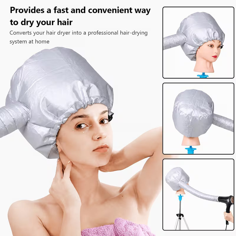 Portable Hooded Hair Dryer Cap That Retains Heat, Suitable for Styling, Coloring, And Conditioning Hair. Designed for Adults with Loose Or Textured Hair, It Is Durable, Fragrance-Free, And Does Not Require Electricity