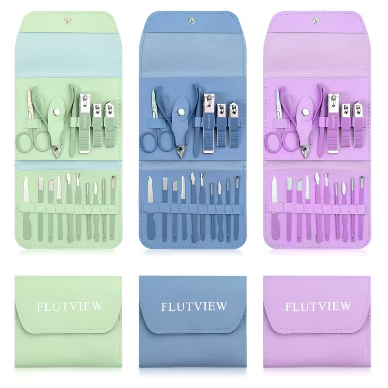 1 Set of 16 Premium Stainless Steel Modern Style of Nail Clippers Suit, Nail Tech Supplies, Straight Blade Nail File, Ear Picks, Scissors, Beauty Care Professional Travel Kit