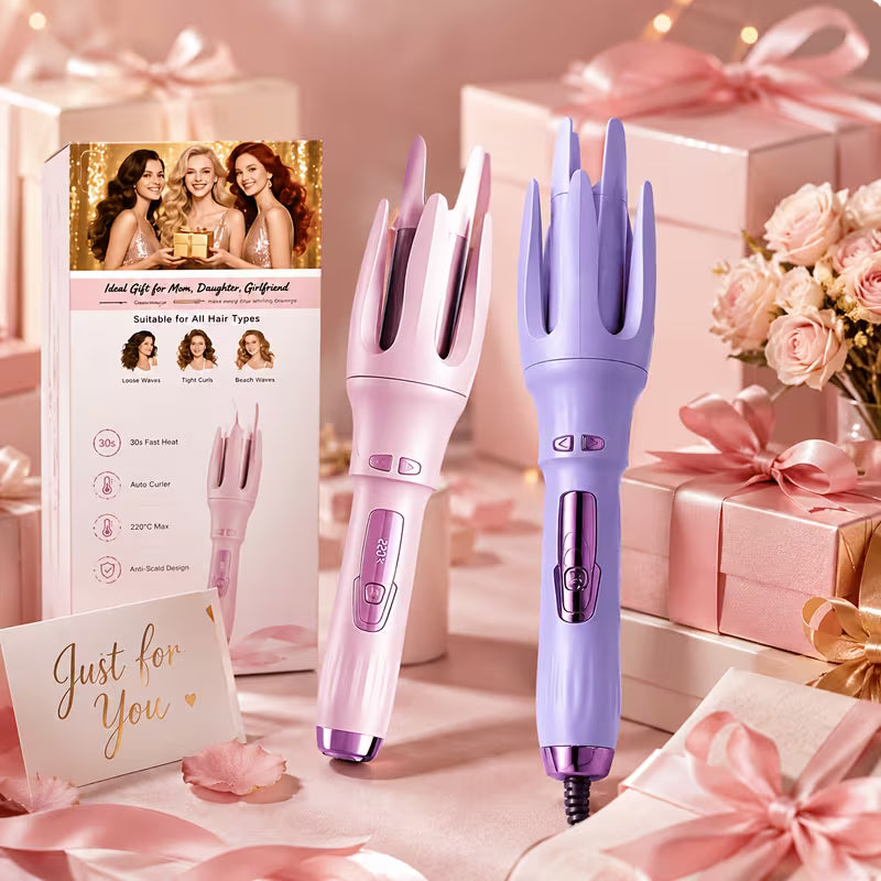 Automatic Curling Iron With 4 Temperature Settings, Birthday Gift For Women, Rotating Curling Iron Care Gift, Suitable For Mom, Purple And Pink, Christmas Gift, Comes With A Hair Clip Comb (color Random), Easy For Beginners, LEFINEE