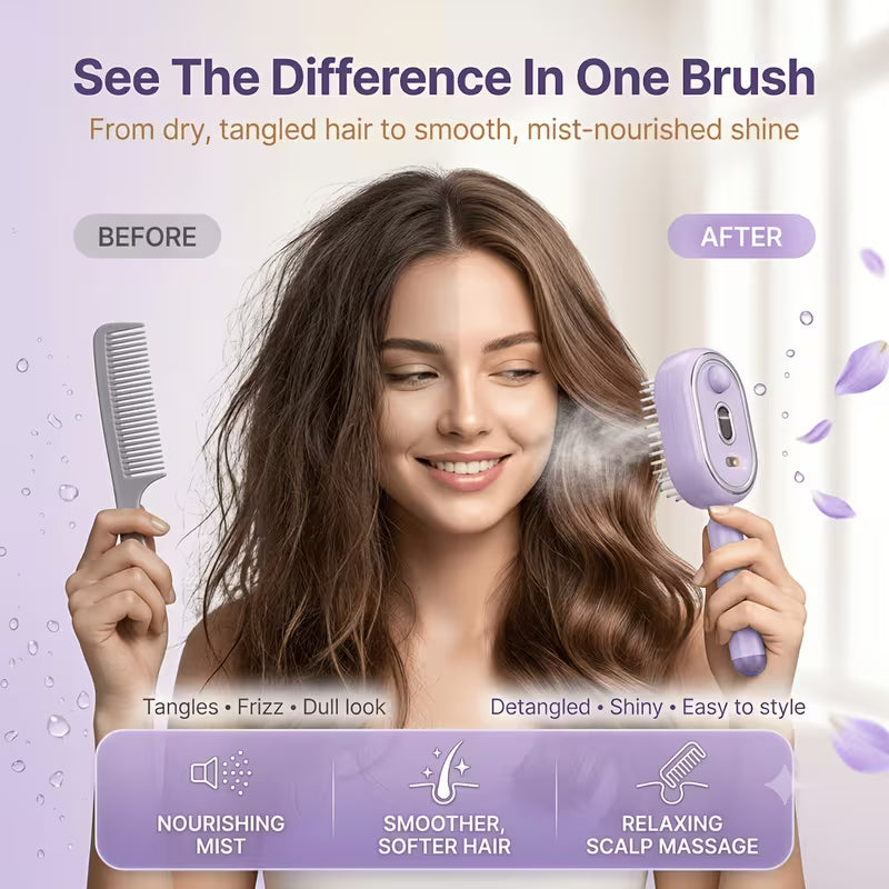 [TAZTIR]Massage Comb, Electric Soft-Cushioned Round-Tooth Scalp Massage Comb, Self-Cleaning Massage Comb, One-Button Retractable Comb Teeth, USB-Rechargeable Moisturizing and Smoothing Styling Comb.